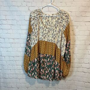 Orange and Green Long Sleeve Boxy Blouse